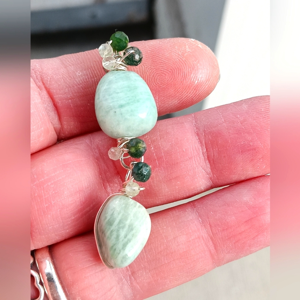 Amazonite Moss Agate Pendant Sterling Silver